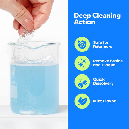 SmileShark Retainer Cleaner (60 Tablets) | Denture Cleaning Tablets with Minty Odor Neutralizing