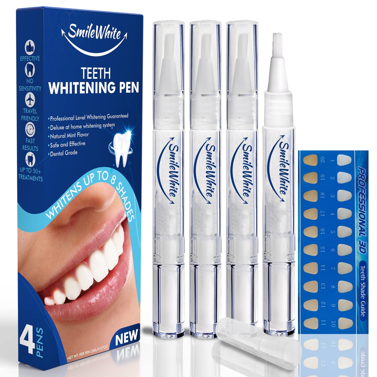 SmileWhite Teeth Whitening Pen 4 Pack – No Sensitivity, Enamel Safe, Fast Whitening with Natural Mint