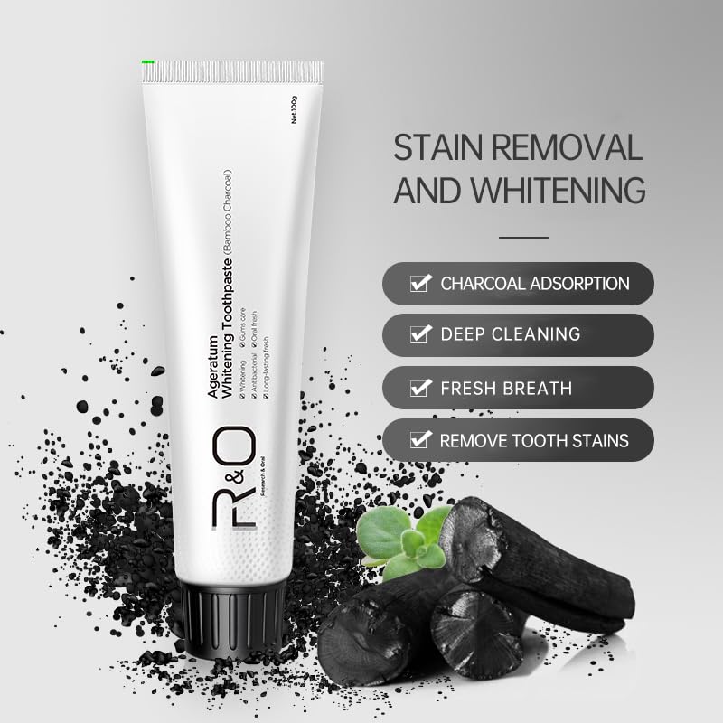 R&O Ageratum Whitening Toothpaste with Bamboo Charcoal – 3.53 oz | Removes Stubborn Stains & Fresh Breath
