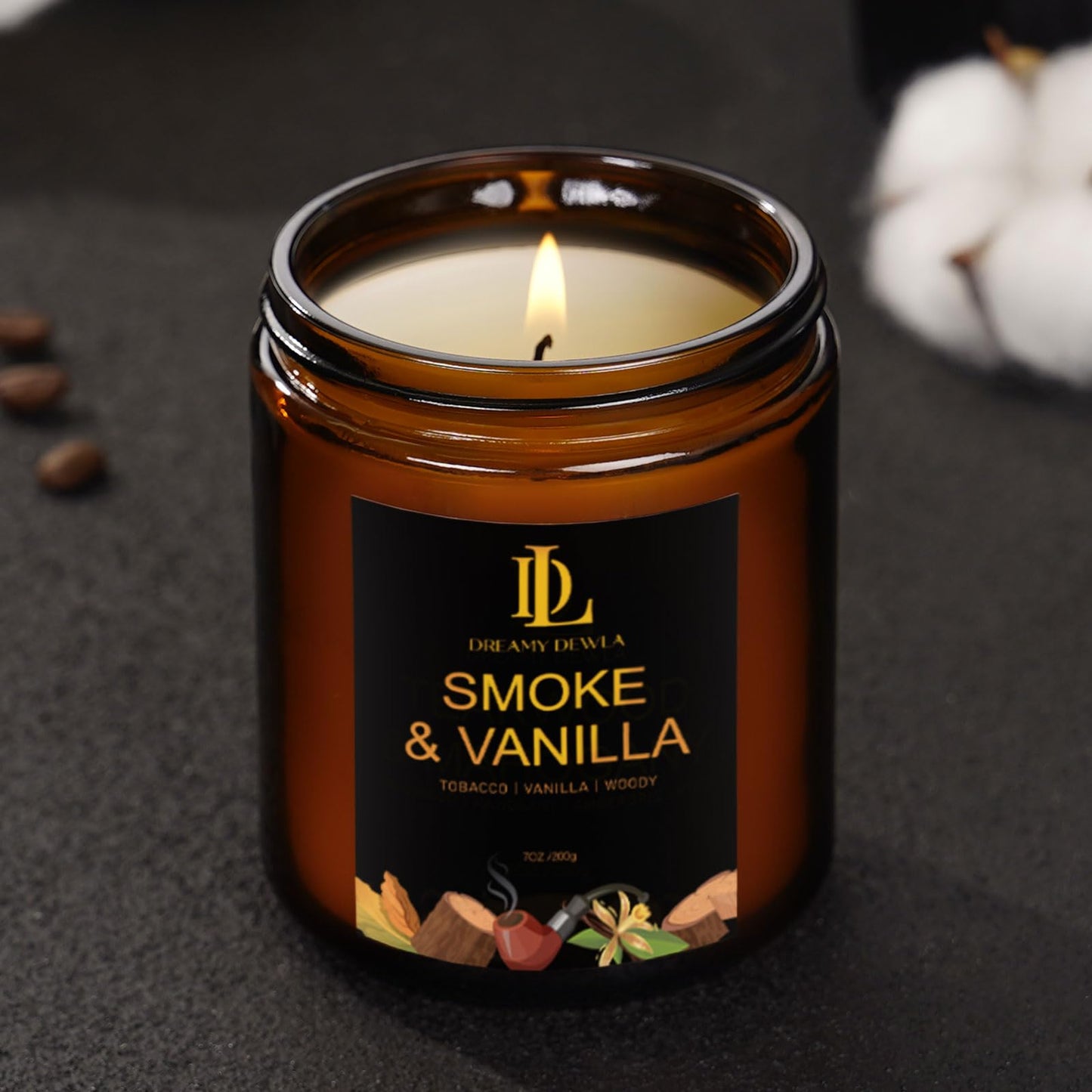 Smoke & Vanilla Candles | Natural Soy Candle, 50-Hour Burn Time