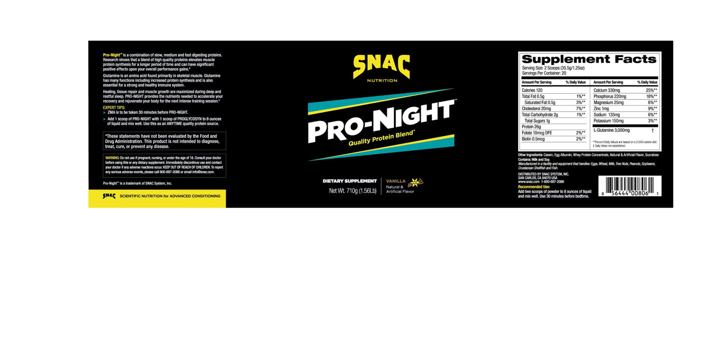 SNAC Pro-Night Vanilla – Nighttime Muscle Recovery Protein Blend
