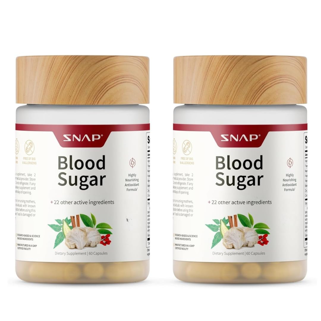 Snap Supplements Blood Sugar Blend — CoQ10, Cinnamon, Gymnema, Alpha Lipoic Acid, Sugar Free, 60 Capsules, 2 Pack