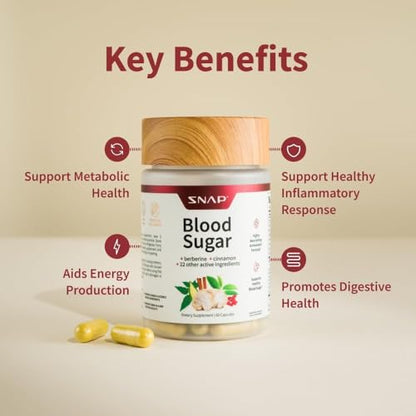 Snap Supplements Blood Sugar Blend — CoQ10, Cinnamon, Gymnema, Alpha Lipoic Acid, Sugar Free, 60 Capsules, 2 Pack