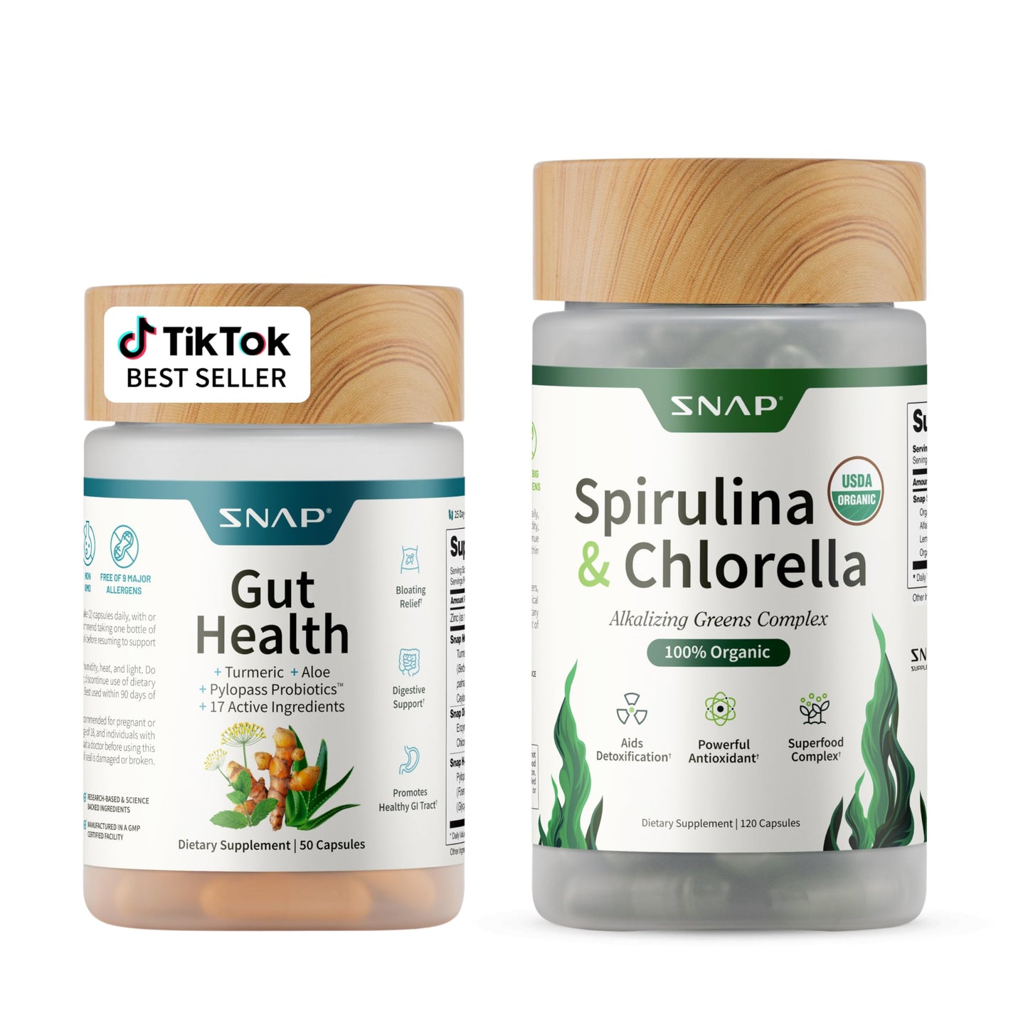 Snap Supplements Gut Health Bundle – Probiotic, Digestive Enzymes & Greens (50+120 Veg Capsules)