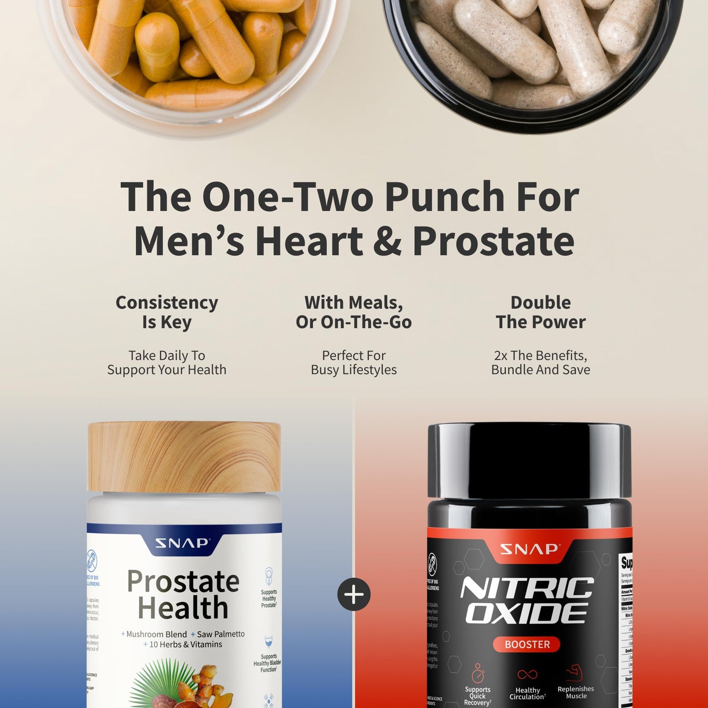 Snap Supplements Prostate Health & Nitric Oxide Bundle for Men | 90 + 60 Vegetarian Capsules (1 Month Supply)