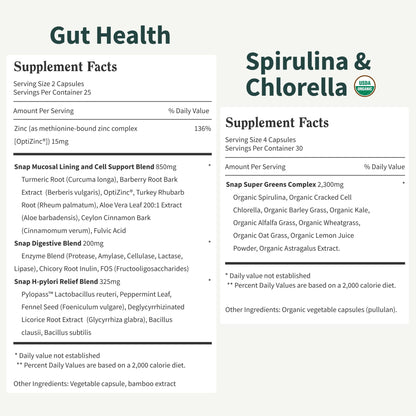 Snap Supplements Gut Health Bundle – Probiotic, Digestive Enzymes & Greens (50+120 Veg Capsules)