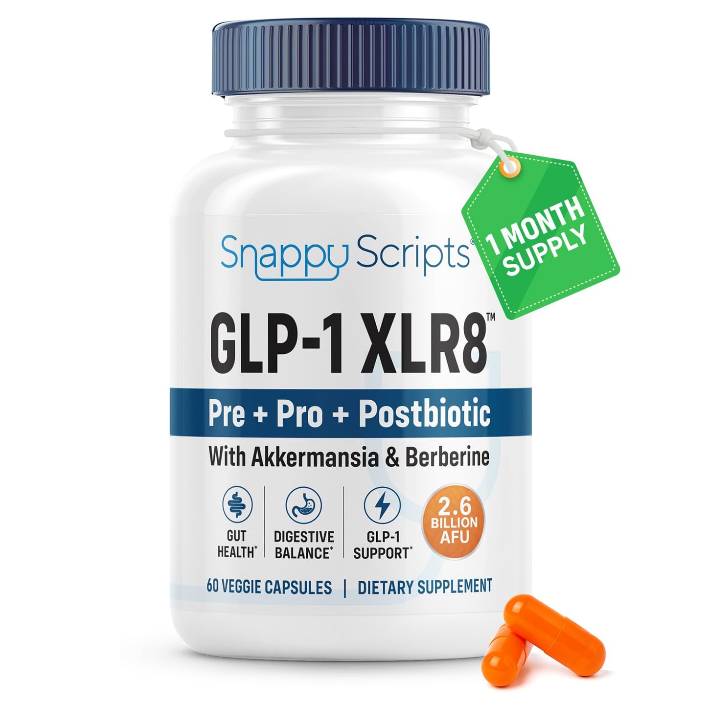 Snappy Scripts GLP-1 XLR8 Supplement – Digestive Balance & Metabolic Support (60 Capsules)