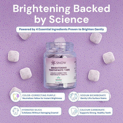SNOW Purple Whitening Toothpaste Tablets – 30 Count | Color-Correcting Whitening Tabs