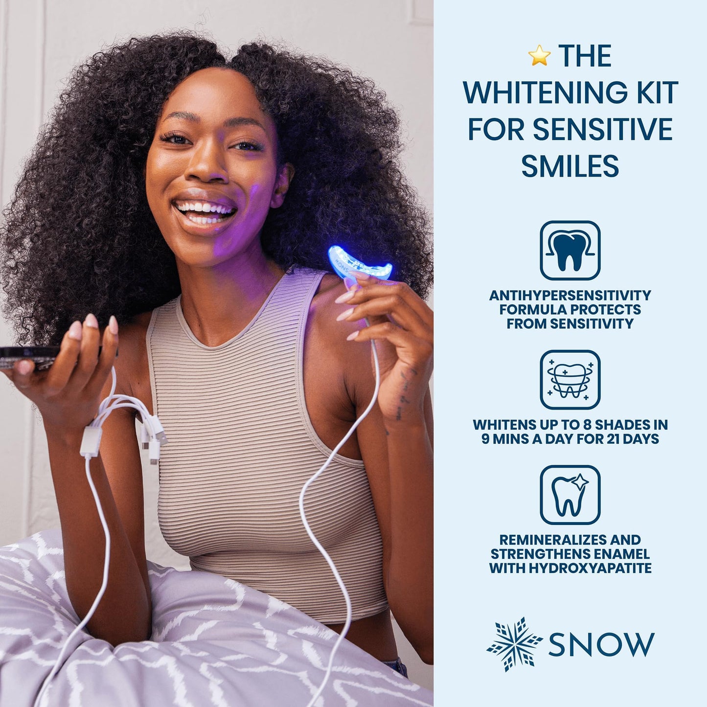 Snow Teeth Whitening Kit - LED Mouthpiece, Hydroxyapatite, 3 Wands