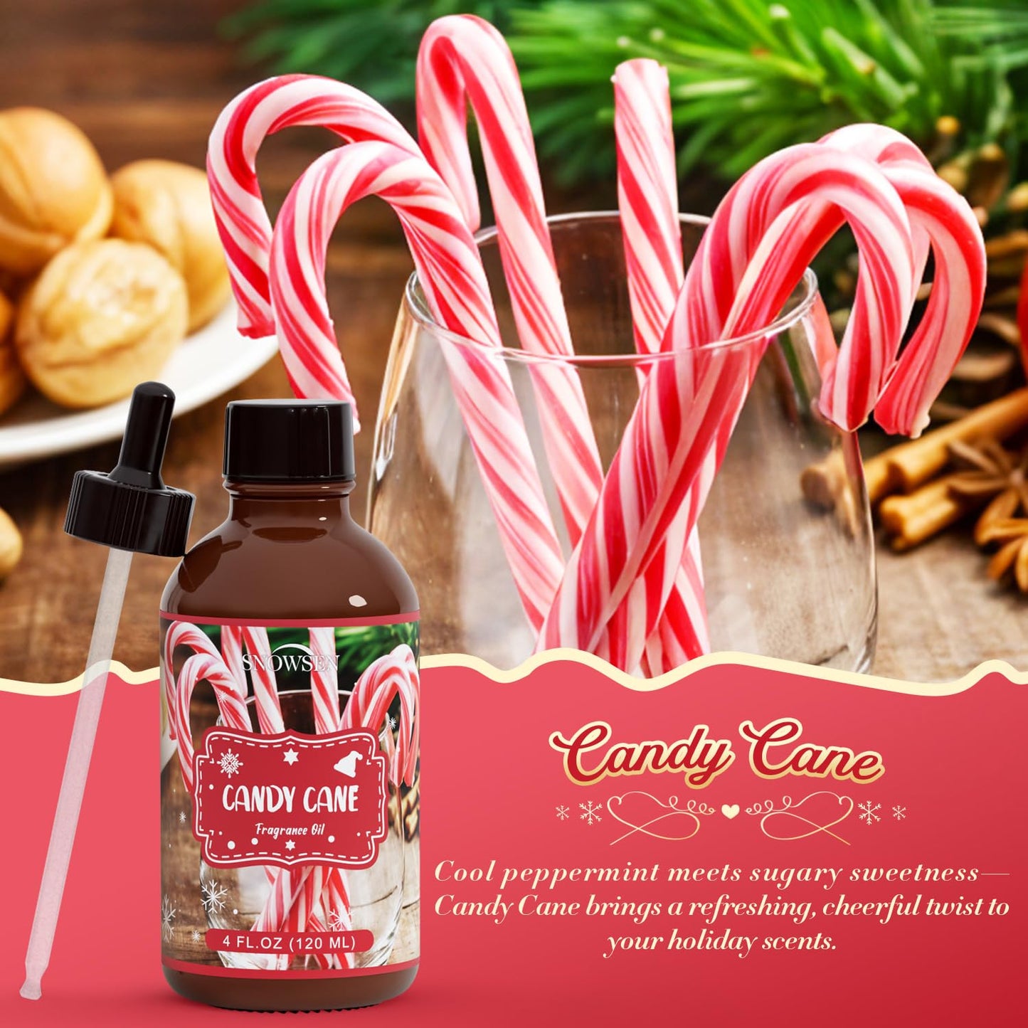SNOWSEN Candy Cane Essential Oil 4 oz – Undiluted Winter Fragrance with Glass Dropper
