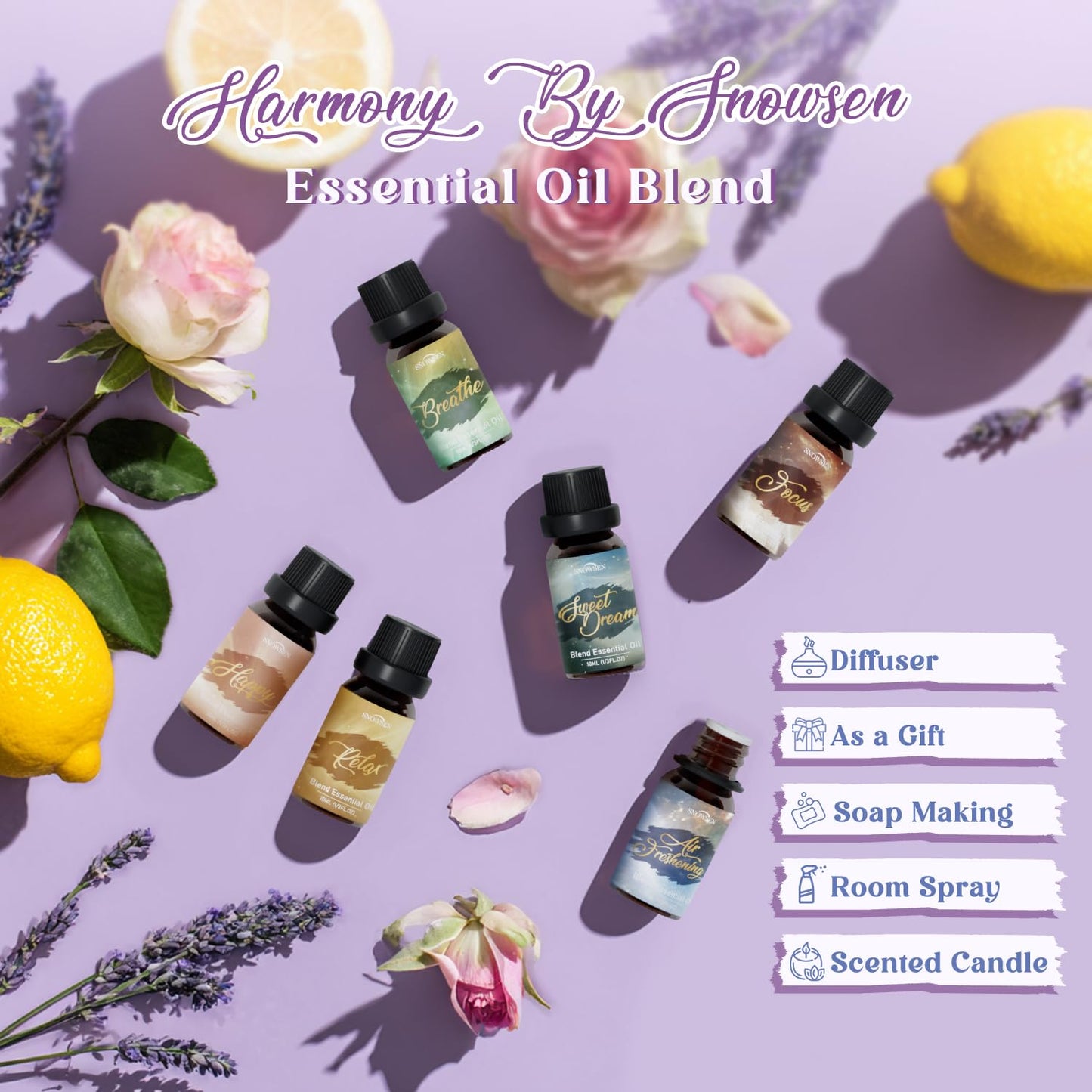 SNOWSEN Harmony Essential Oil Set – Breathe, Sweet Dream, Relax, Happy, Focus