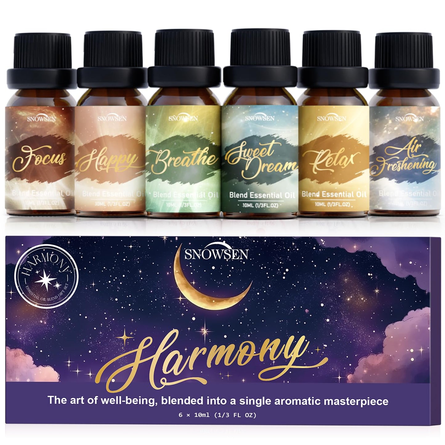 SNOWSEN Harmony Essential Oil Set – Breathe, Sweet Dream, Relax, Happy, Focus