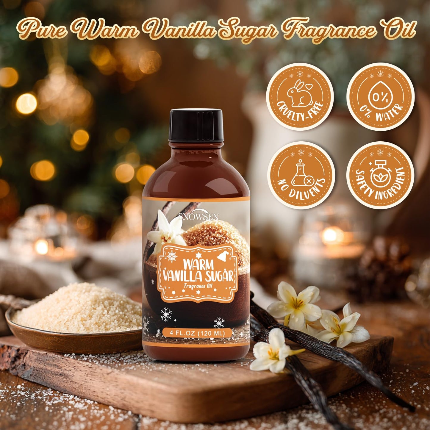 SNOWSEN Warm Vanilla Sugar Essential Oil 4 oz – Undiluted, Glass Dropper