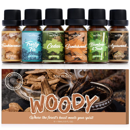 SNOWSEN Woody Essential Oil Set – 6 Pure Wood Scents for Diffusers