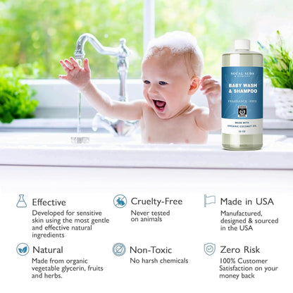 SoCal Suds & Company 2-in-1 Organic Foaming Baby Wash & Castile Shampoo Refill - Fragrance-Free, 32oz