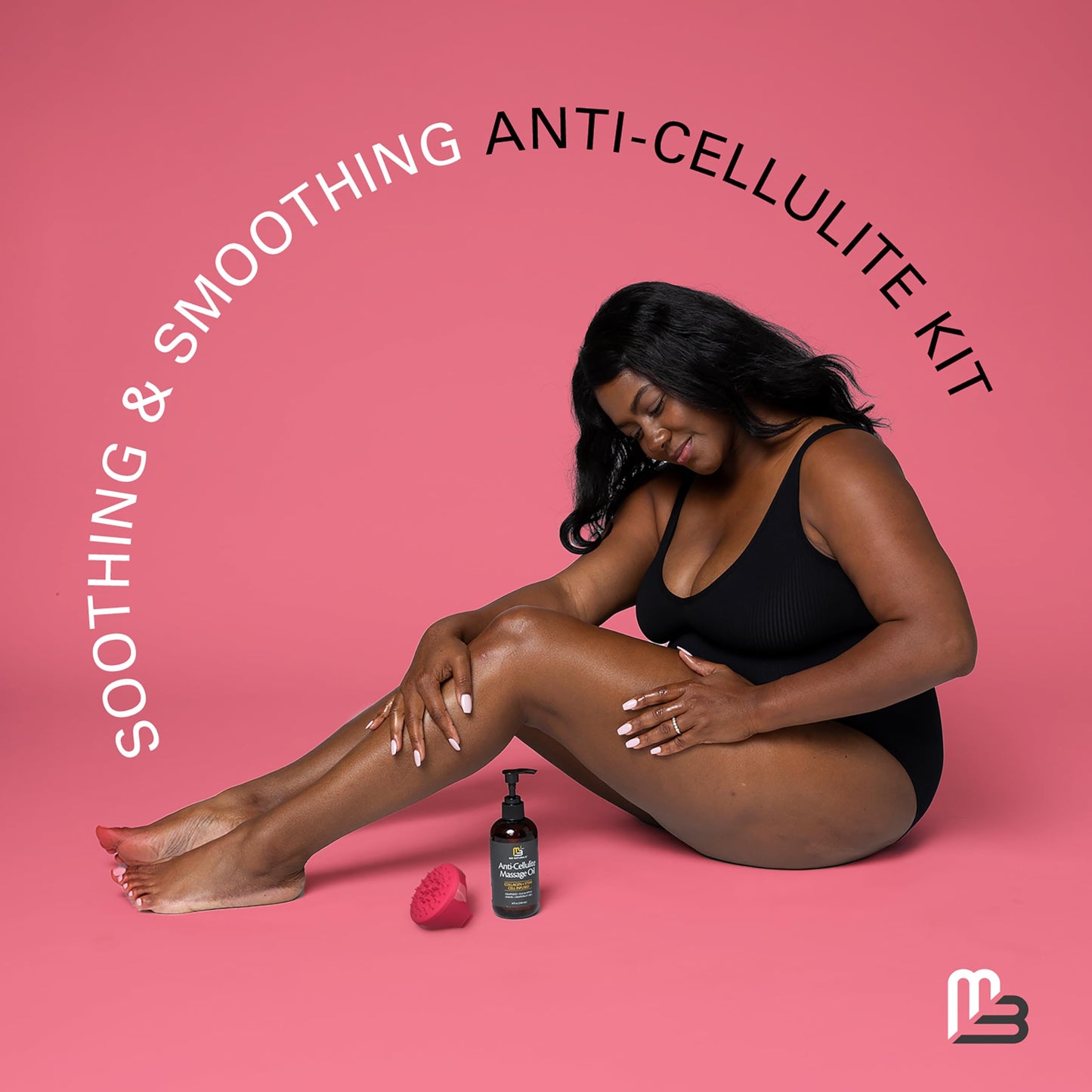 Anti Cellulite Massage Oil & Silicone Body Brush — Collagen & Stem Cell Skin Tightening, 8 fl oz by M3 Naturals