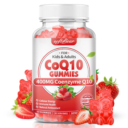 softbear CoQ10 Gummies 400mg – High-Absorption CoQ10, Omega-3 & Zinc (Strawberry, 60 Count)