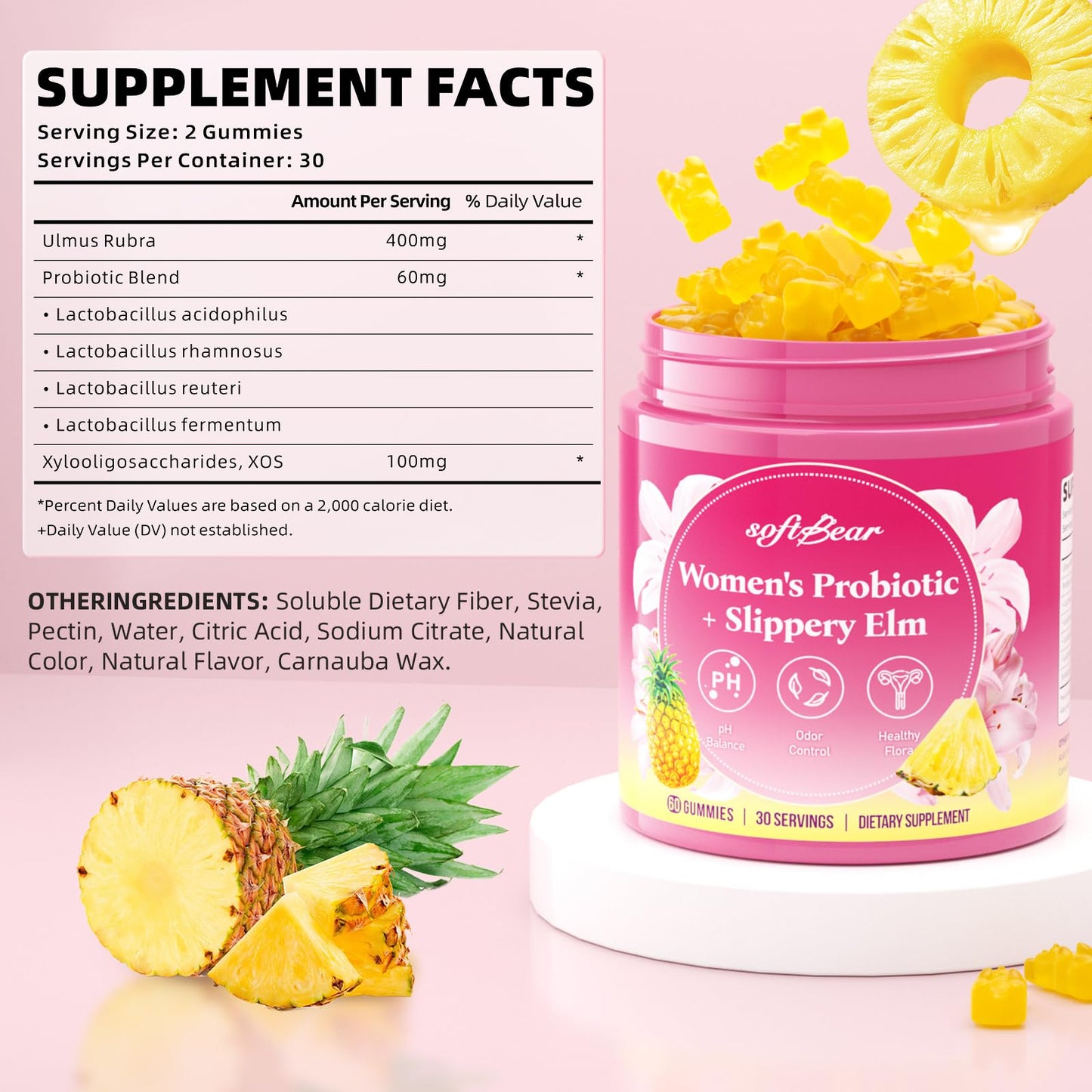Softbear Women's Probiotic Slippery Elm Gummies – pH Balance & Flora Health