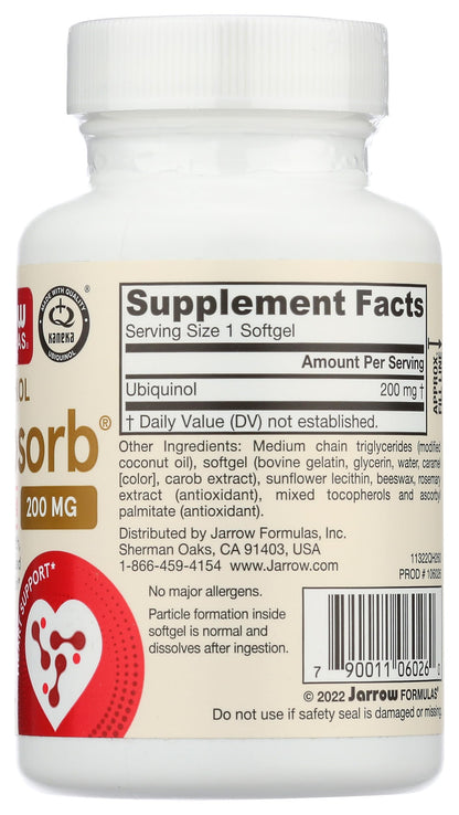 Jarrow Formulas QH-absorb 200 mg Co-Q10 Softgels – High Absorption, 60 Servings