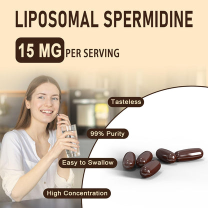 Sohahila Spermidine Supplement 15 MG – Liposomal, 99% Purity, 180 Softgels with Fermented Wheat Germ Extract