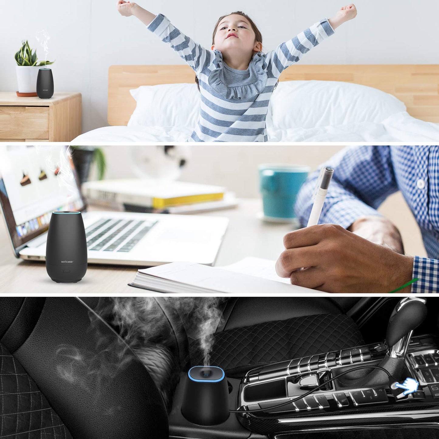 SOICARE Car Diffuser for Essential Oils – Portable USB Car Humidifier & Aromatherapy (Elegant Black)