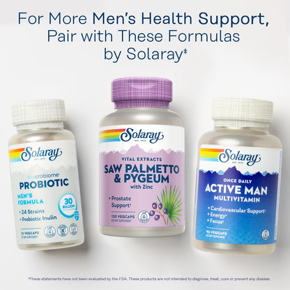 SOLARAY Saw Palmetto & Pygeum – Prostate Health Support for Men | Zinc, Pumpkin Seeds, Vitamin B6 | Vegan & Gluten Free | 30 Servings