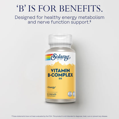 SOLARAY Vitamin B Complex 50 mg - Energy & Nerve Support | Vegan 50 VegCaps