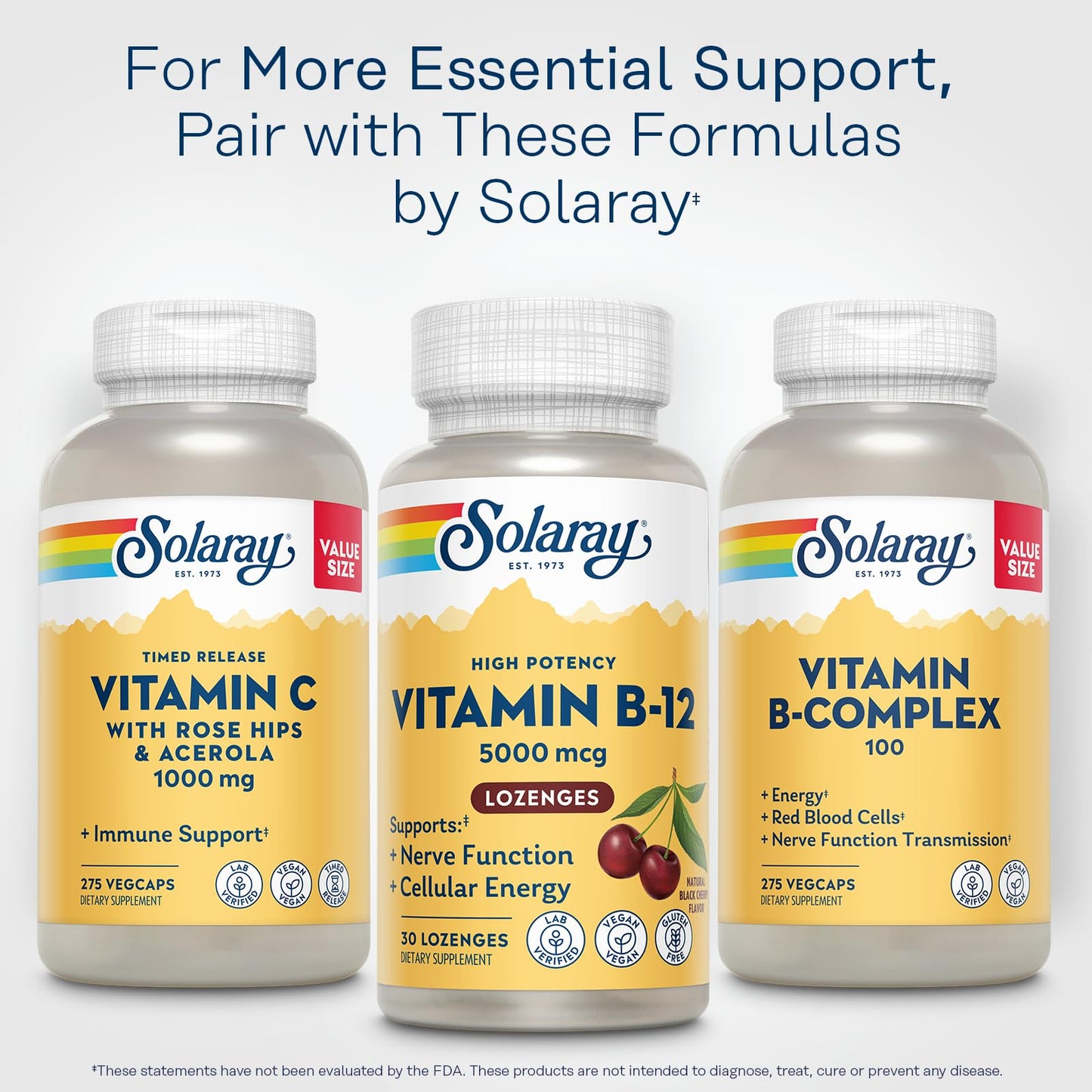 SOLARAY High Potency Vitamin B12 Lozenges 5000mcg – Methylcobalamin (Methyl B12), Vegan, Gluten Free