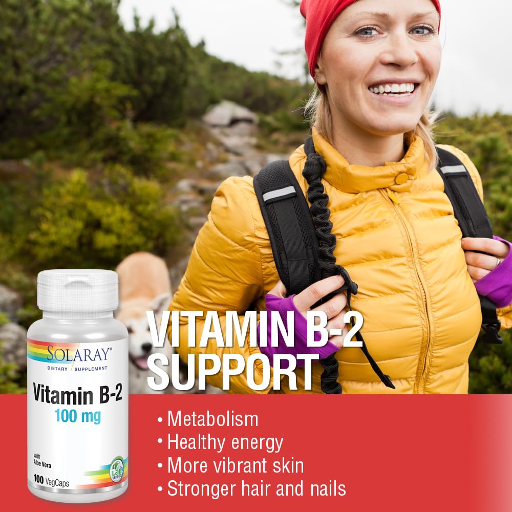 SOLARAY Vitamin B-2 Riboflavin 100 mg with Aloe Vera | Energy, Skin & Nails