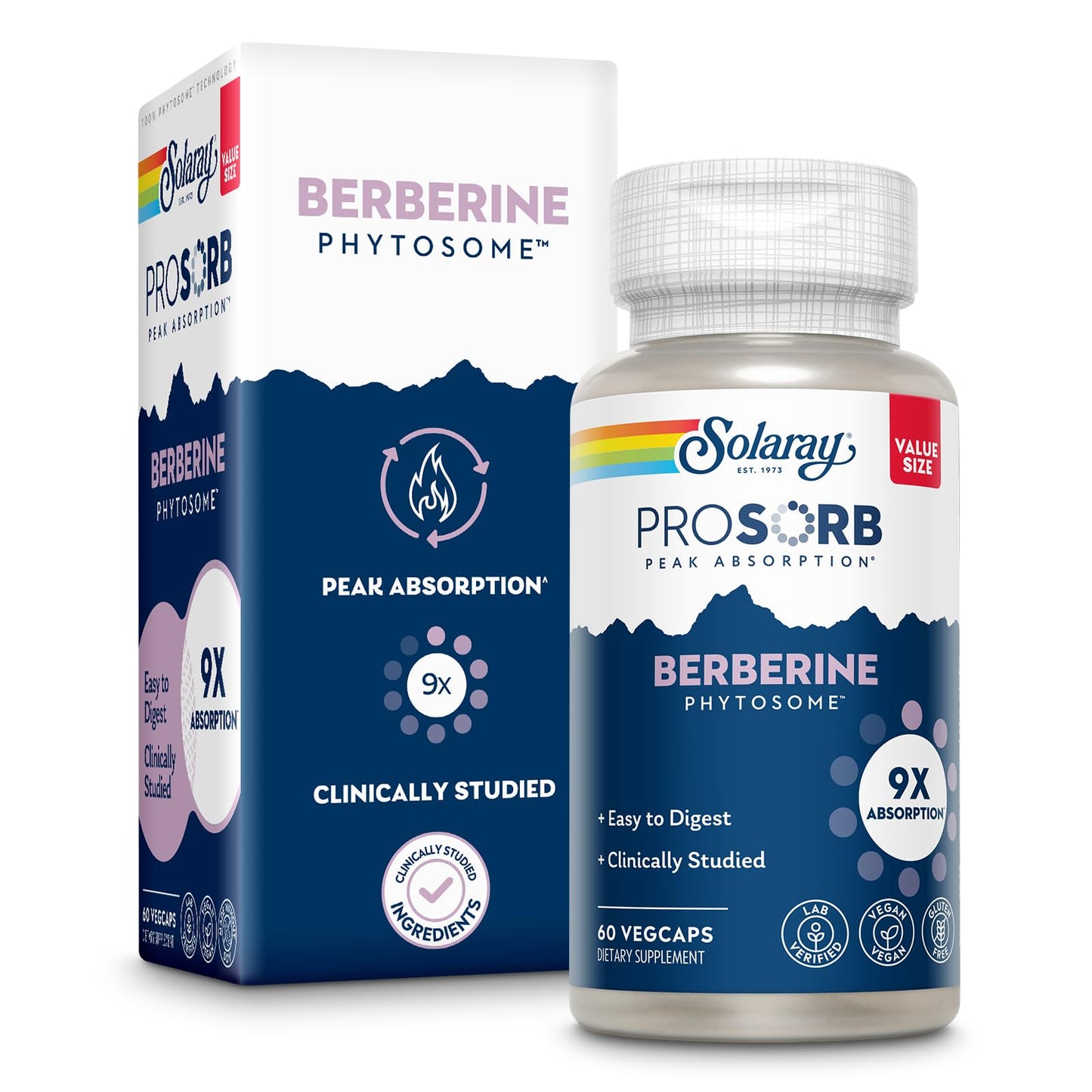 SOLARAY Berberine Phytosome – 9X Absorption, Easy to Digest, 30% Berberine HCl | Vegan, Soy-Free | 60 Servings, 60 VegCaps