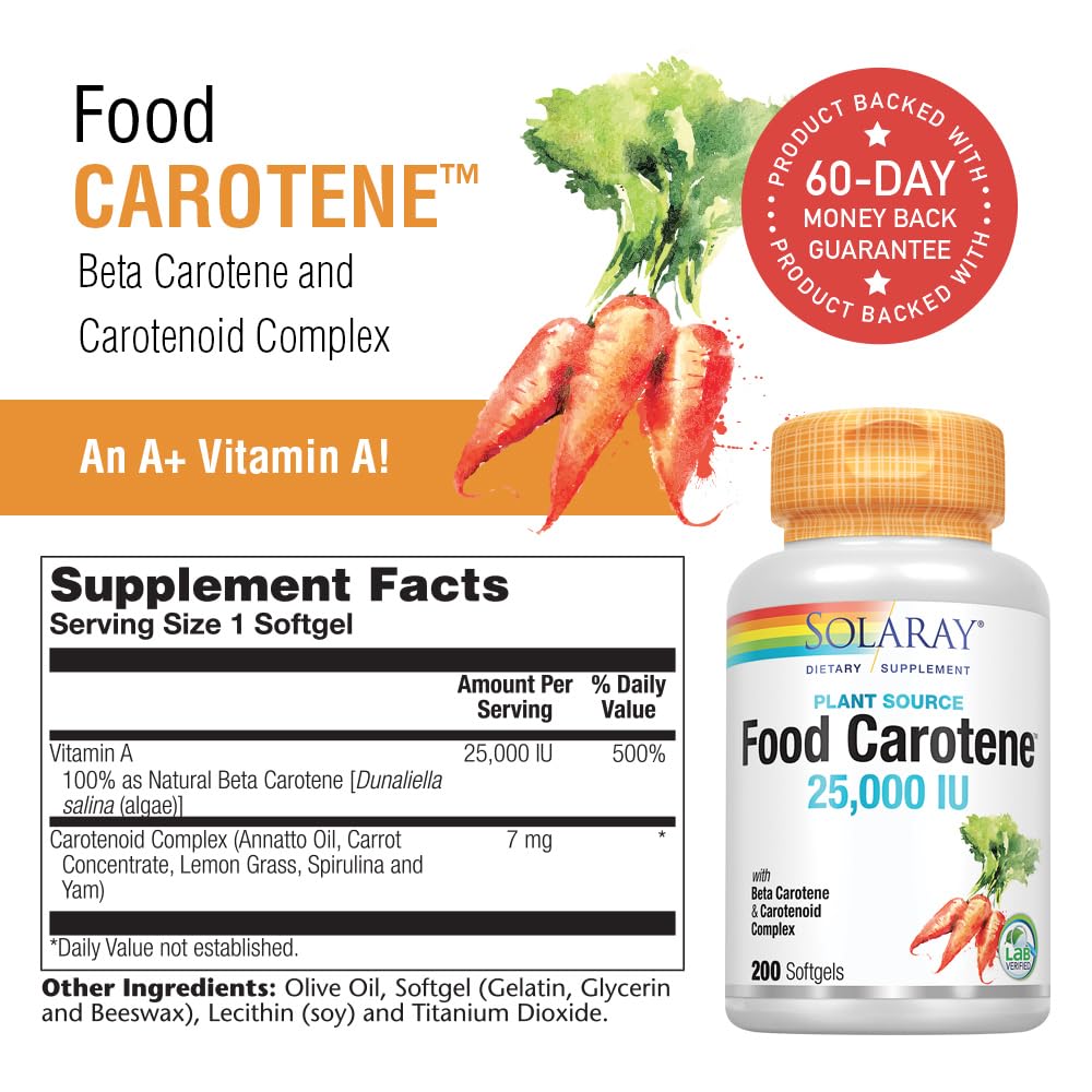 SOLARAY Beta Carotene 25,000 IU | Vitamin A Carotenoids for Skin, Eyes & Immune Support