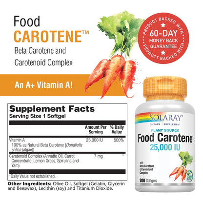 SOLARAY Beta Carotene 25,000 IU | Vitamin A Carotenoids for Skin, Eyes & Immune Support