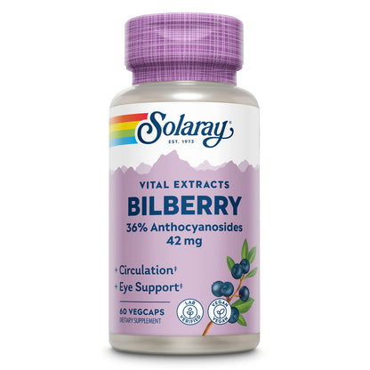 SOLARAY Bilberry Extract 42 mg – Eye Health & Circulation Support | 60 VegCaps