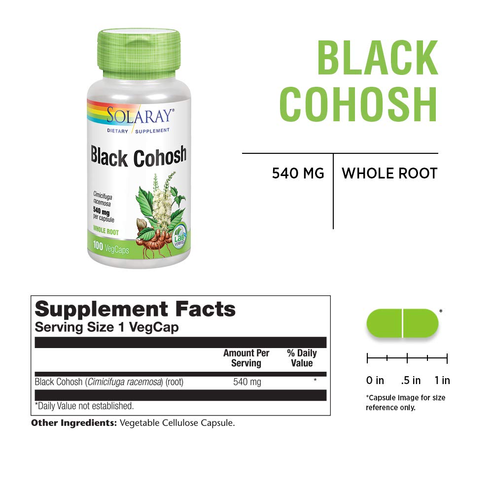SOLARAY Black Cohosh 540 mg | Womens Health & Menopause Support | Whole Root | Non-GMO, Vegan & Lab Verified | 100 VegCaps