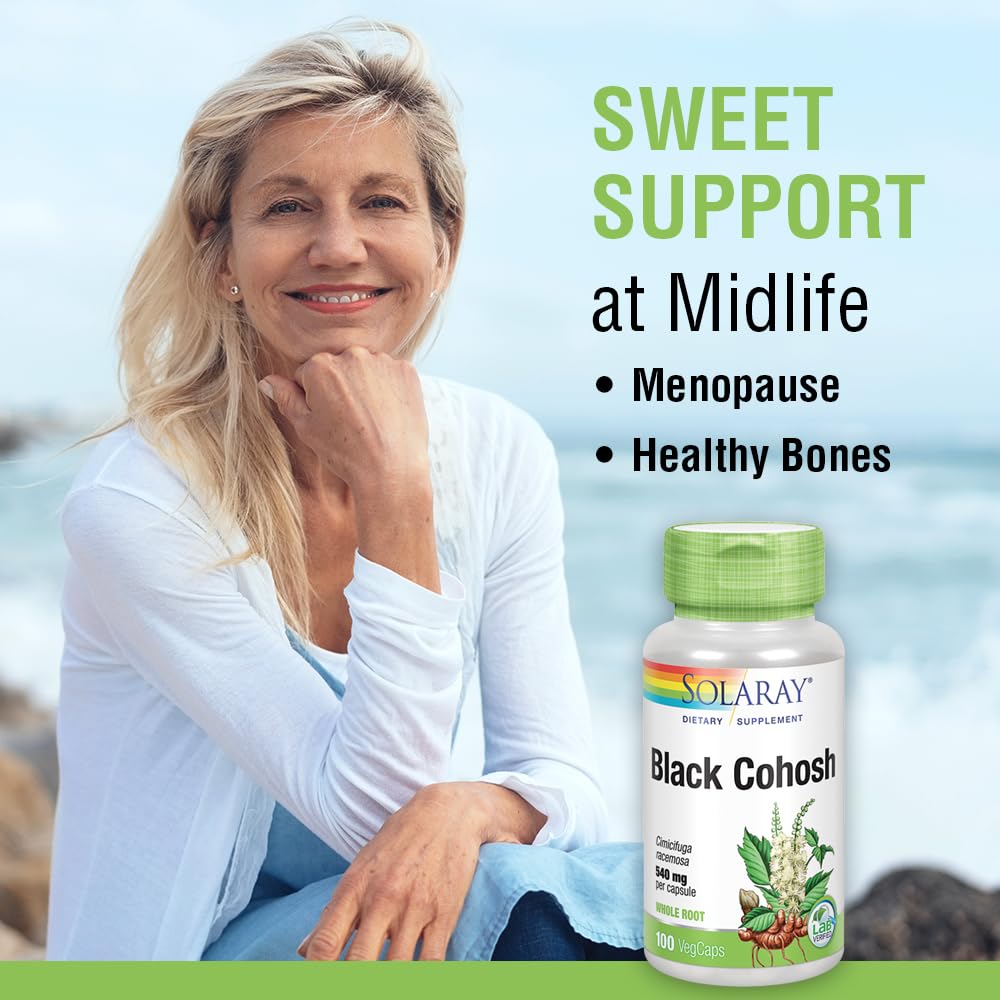 SOLARAY Black Cohosh 540 mg | Womens Health & Menopause Support | Whole Root | Non-GMO, Vegan & Lab Verified | 100 VegCaps