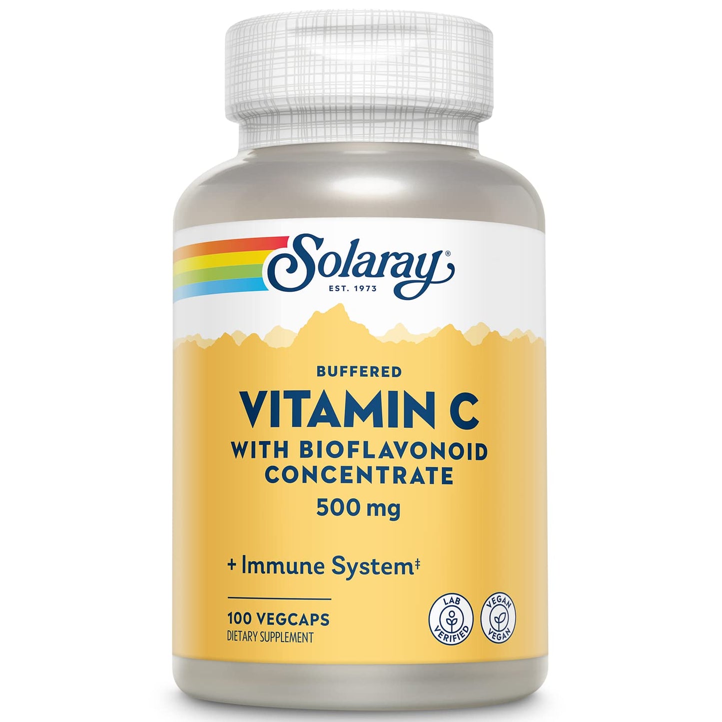 SOLARAY Buffered Vitamin C 500mg with Bioflavonoids – Immune Support | 100 Servings, 100 VegCaps, Vegan