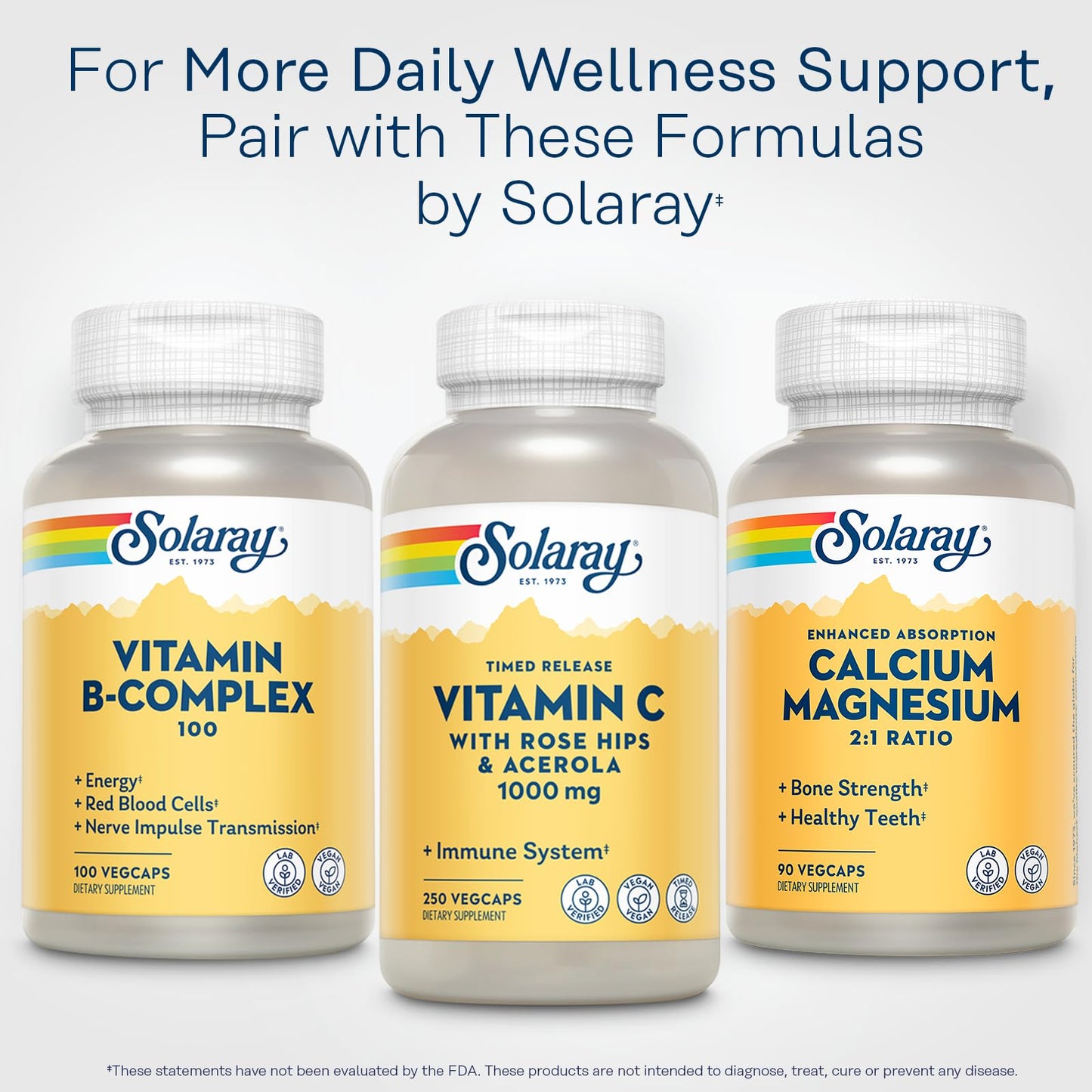 SOLARAY Calcium Magnesium Supplement | 2:1 Calcium Magnesium for Bone Health | Vegan & High Absorption
