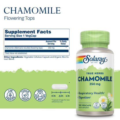 SOLARAY Chamomile - Digestive, Respiratory & Relaxation Support | 100 Servings, 100 VegCaps