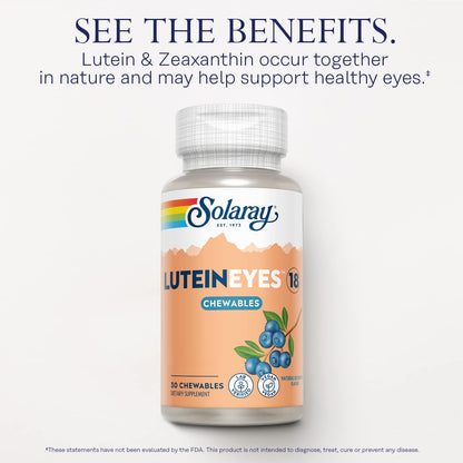 SOLARAY Chewable Lutein Eyes 18 – Eye & Macular Health Support Supplement | Non-GMO | 30 Chewables