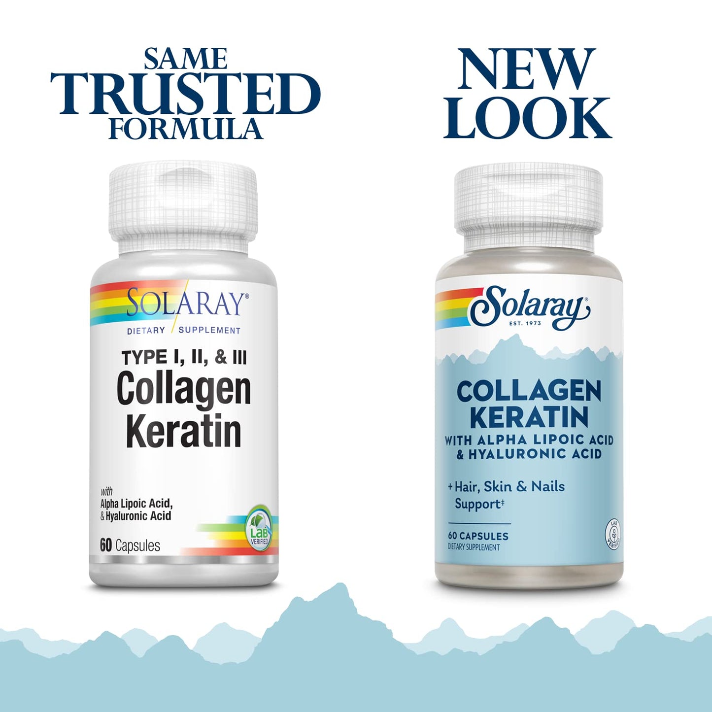 SOLARAY Collagen Keratin with Alpha Lipoic Acid & Hyaluronic Acid – Type I, II & III Collagen Pills for Hair, Skin, Nails & Joint Health | 60 Capsules