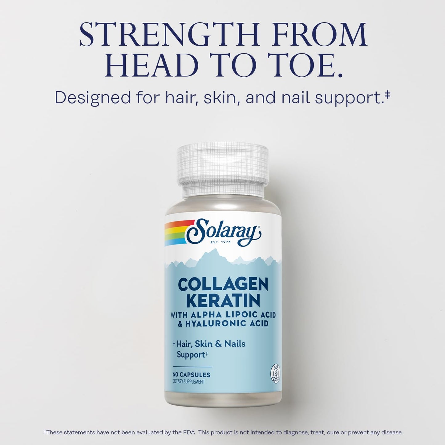 SOLARAY Collagen Keratin with Alpha Lipoic Acid & Hyaluronic Acid – Type I, II & III Collagen Pills for Hair, Skin, Nails & Joint Health | 60 Capsules