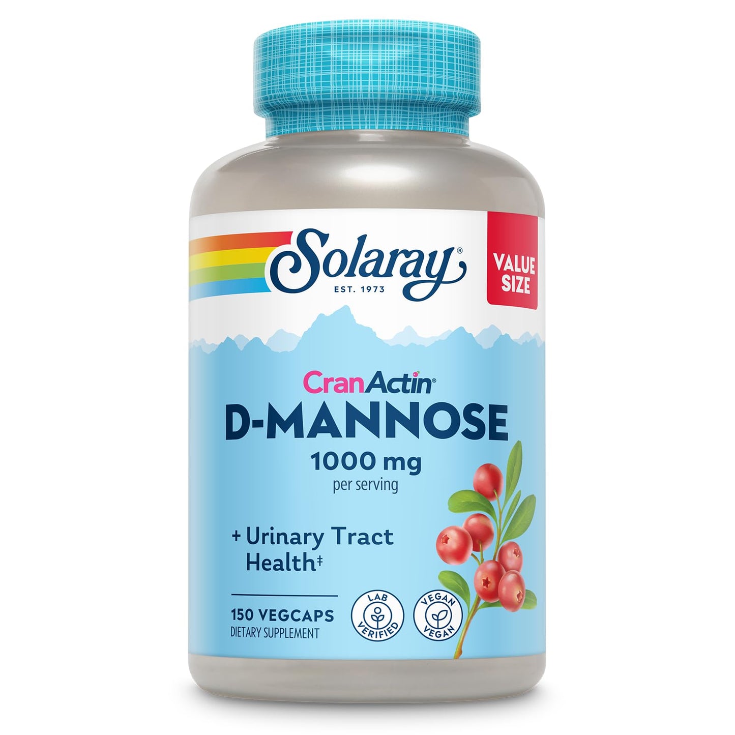 Solaray D-Mannose 1000mg with CranActin Cranberry – Urinary Health Support, Vegan, 150 VegCaps