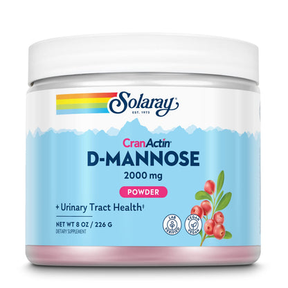 SOLARAY D-Mannose + CranActin Cranberry AF Extract Powder – 2000 mg per Serving, 30 Servings, 8 oz