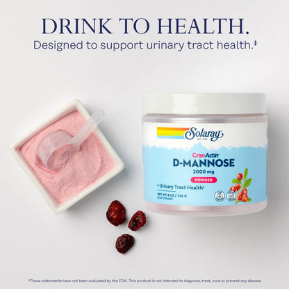 SOLARAY D-Mannose + CranActin Cranberry AF Extract Powder – 2000 mg per Serving, 30 Servings, 8 oz