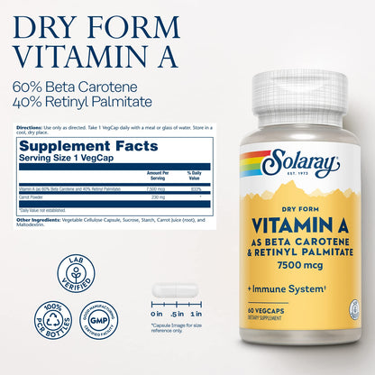 SOLARAY Dry Form Vitamin A – 60% Beta Carotene, 40% Retinyl Palmitate