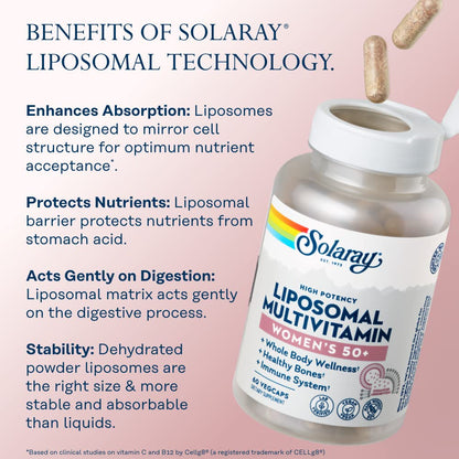 SOLARAY Liposomal Multivitamin for Women 50+ | Enhanced Absorption, Immune & Bone Support, Vegan, 60 Servings