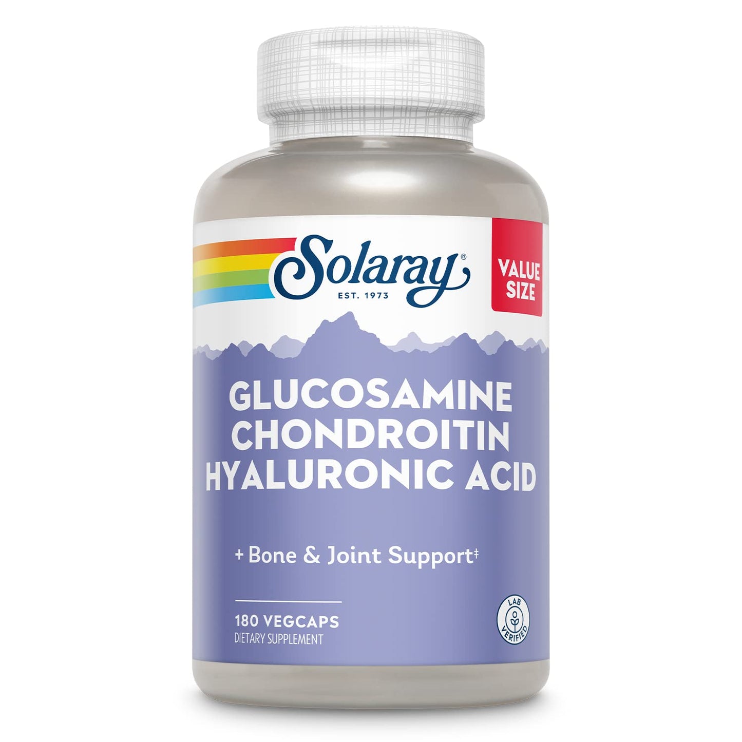 SOLARAY Glucosamine Chondroitin Hyaluronic Acid Joint Support with Vitamin C | Lab Verified, 60-Serving, 180 VegCaps