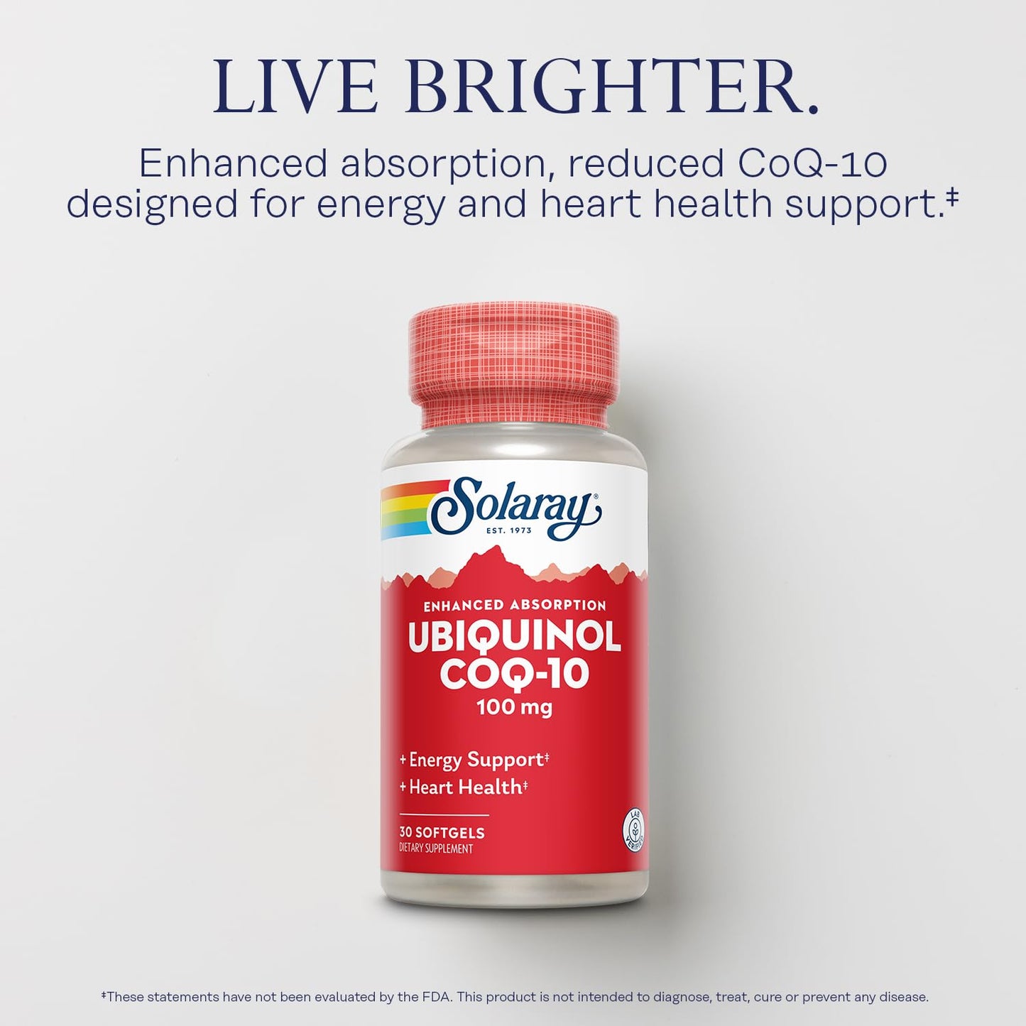 SOLARAY Ubiquinol CoQ-10 100 mg – Reduced CoQH2 for Enhanced Absorption | Energy & Heart Health | 60-Day Guarantee | 30 Servings