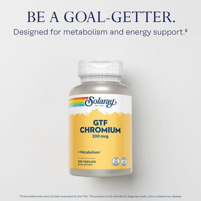 Solaray GTF Chromium 200mcg – Pure Chromium GTF Supplement (200 Vegan Capsules)