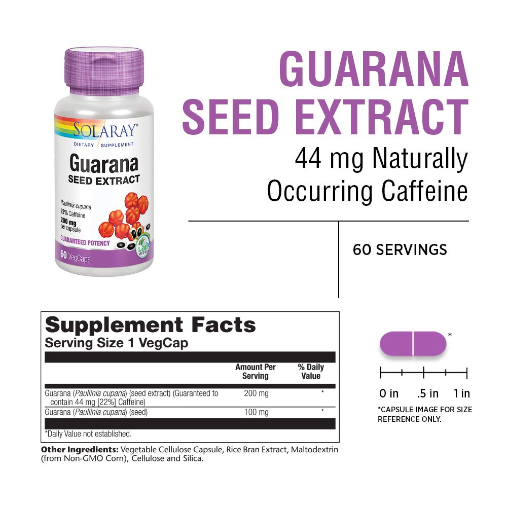 SOLARAY Guarana Seed Extract 300mg - 60 VegCaps | 44mg Caffeine